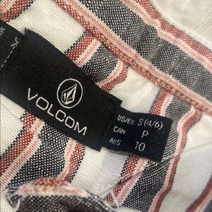 Volcom White and Red Button Down Shirt with Cropped Design